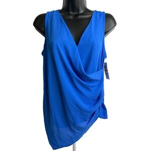 bar III Womens Sleeveless V-Neck Drape Front Top Blouse‎ Blue Size S